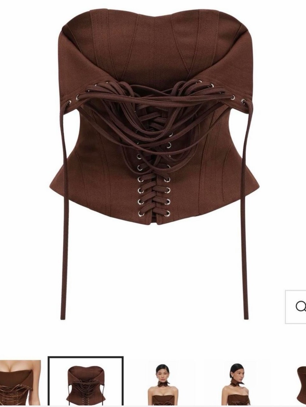 Miss Rosier 
Indre Brown Lace Up Corset Crop Top
